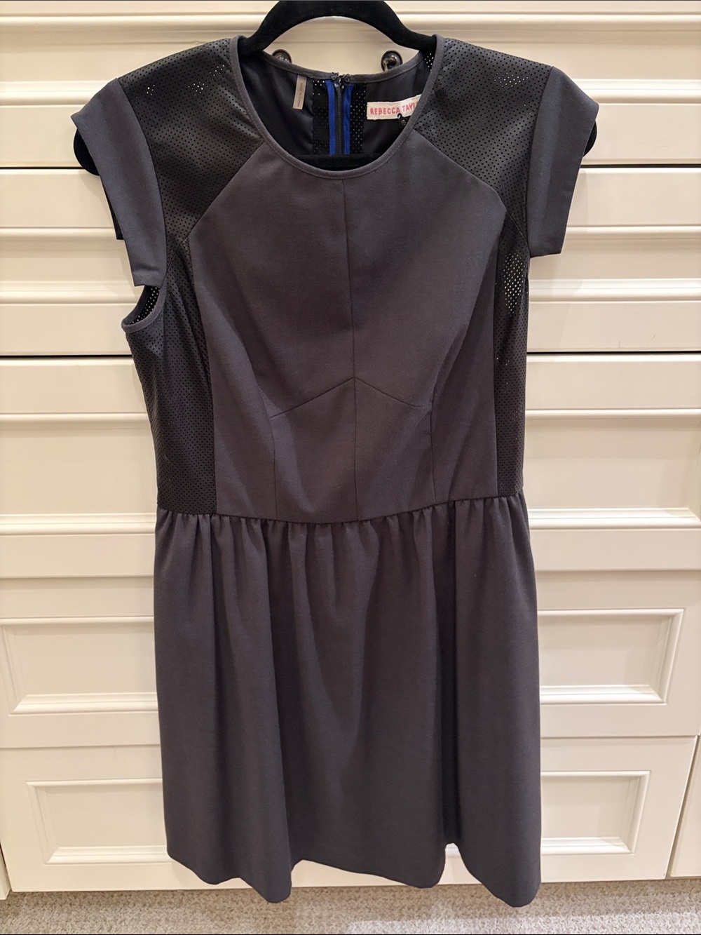 Rebecca Taylor size 8 Charcoal and Black Cap-Sleeve Fit & Flare Dress